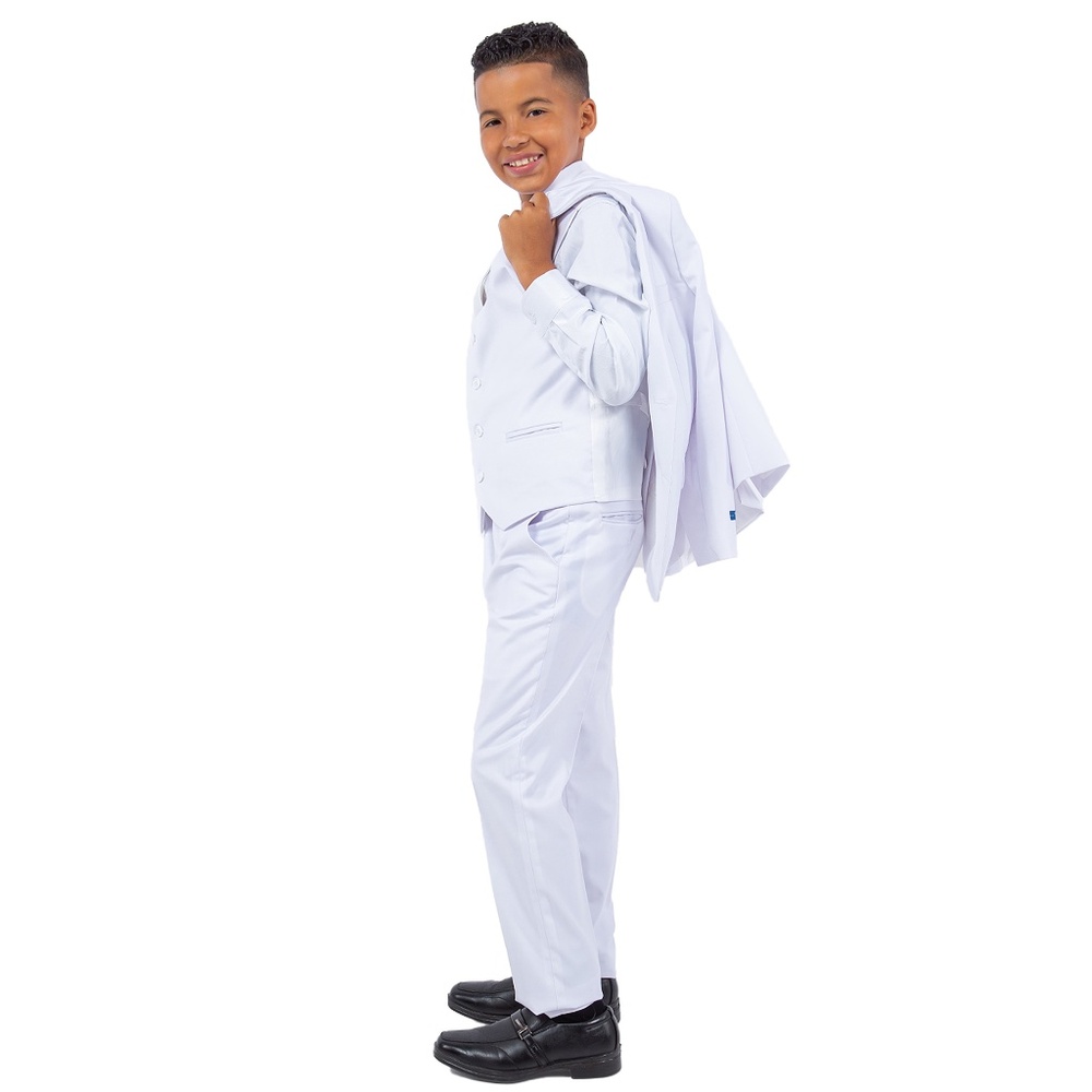 Solid White Notch Lapel 5 Piece Perry Ellis Boy's Suit